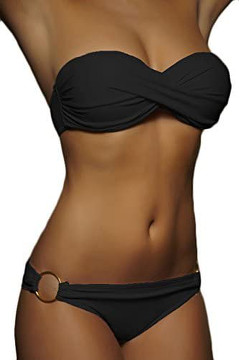 Imilan Twist Bandeau Bikini Set Swimwear Swimsuit for Women Apparel & Accessories > Clothing > Swimwear Imilan Black Small 