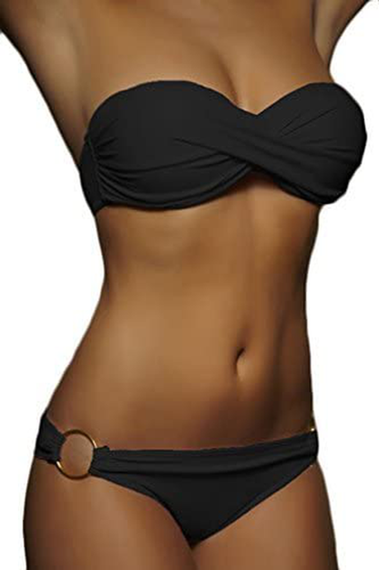 Imilan Twist Bandeau Bikini Set Swimwear Swimsuit for Women Apparel & Accessories > Clothing > Swimwear Imilan Black Small 