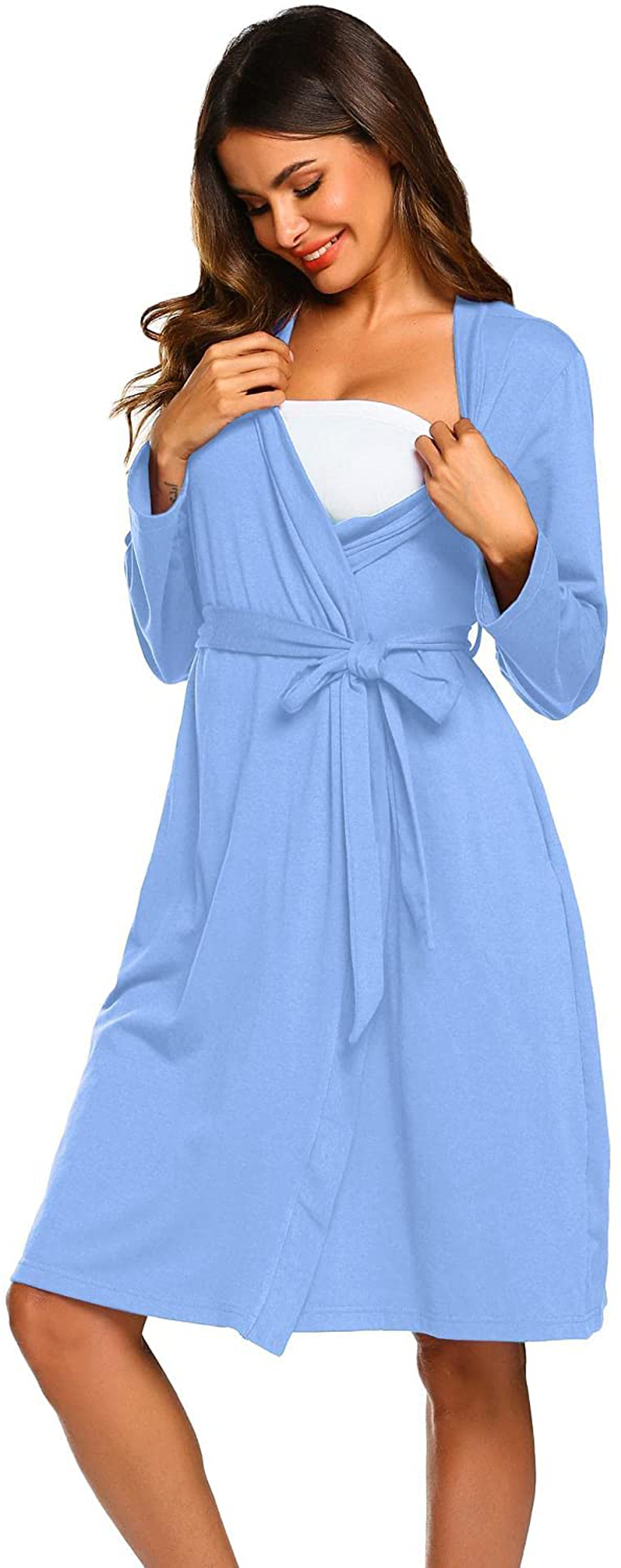 Ekouaer Maternity Robe 3 in 1 Labor Delivery Nursing Gown Hospital Breastfeeding Dress Bathrobes Apparel & Accessories > Clothing > Sleepwear & Loungewear > Robes Kylie Max   
