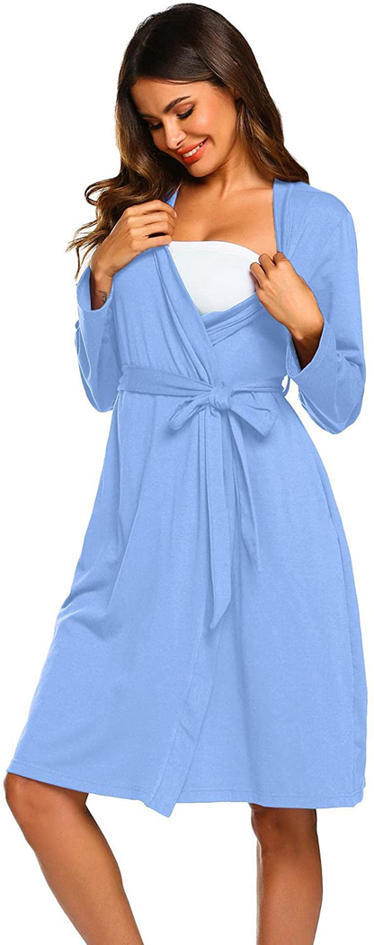 Ekouaer Maternity Robe 3 in 1 Labor Delivery Nursing Gown Hospital Breastfeeding Dress Bathrobes Apparel & Accessories > Clothing > Sleepwear & Loungewear > Robes Kylie Max   
