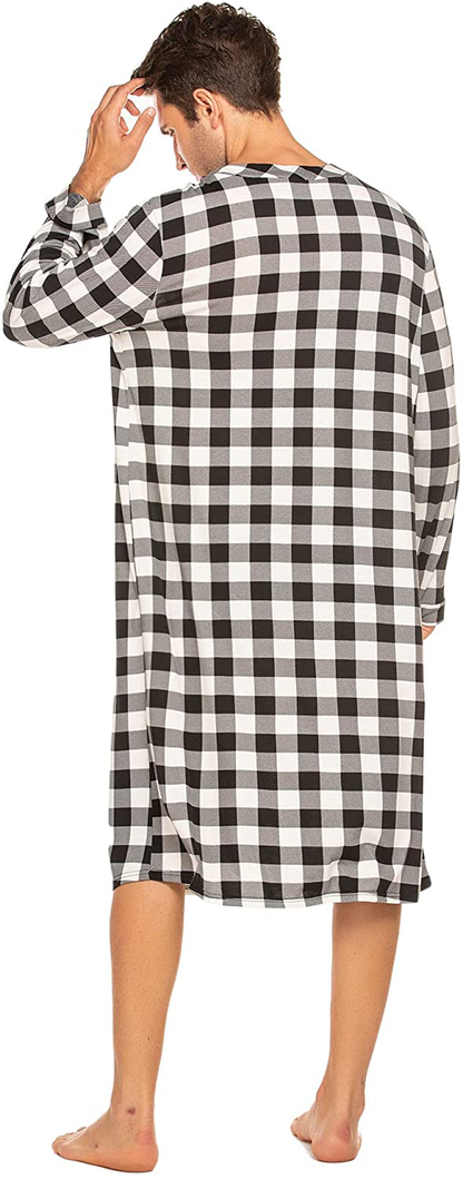 Ekouaer Sleepwear Mens Nightshirt Big & Tall Plaid Sleep Shirt Lightweight Henley Pajamas Shirt Apparel & Accessories > Clothing > Sleepwear & Loungewear > Nightgowns Kylie Max   