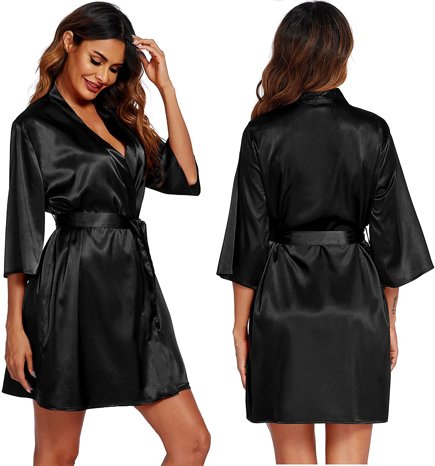 Ekouaer Women'S Satin Robe Set 2 Piece Sexy Nightgown Robes Sleepwear Silk Lace Cami Pajamas Sets Nightwear Apparel & Accessories > Clothing > Sleepwear & Loungewear > Robes Ekouaer   