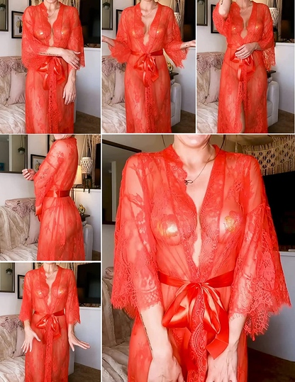 Avidlove Women Sexy Long Lace Lingerie Kimono Robe Sheer Babydoll Nightgown Nightdress Apparel & Accessories > Clothing > Underwear & Socks > Lingerie Kylie Max   