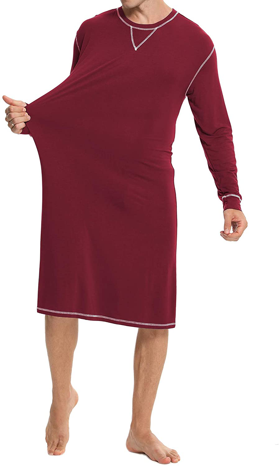 SWOMOG Men'S Nightshirt Long Sleeve Crewneck Modal Nightgown Loose Comfy Sleep Shirt Apparel & Accessories > Clothing > Sleepwear & Loungewear > Nightgowns Kylie Max   