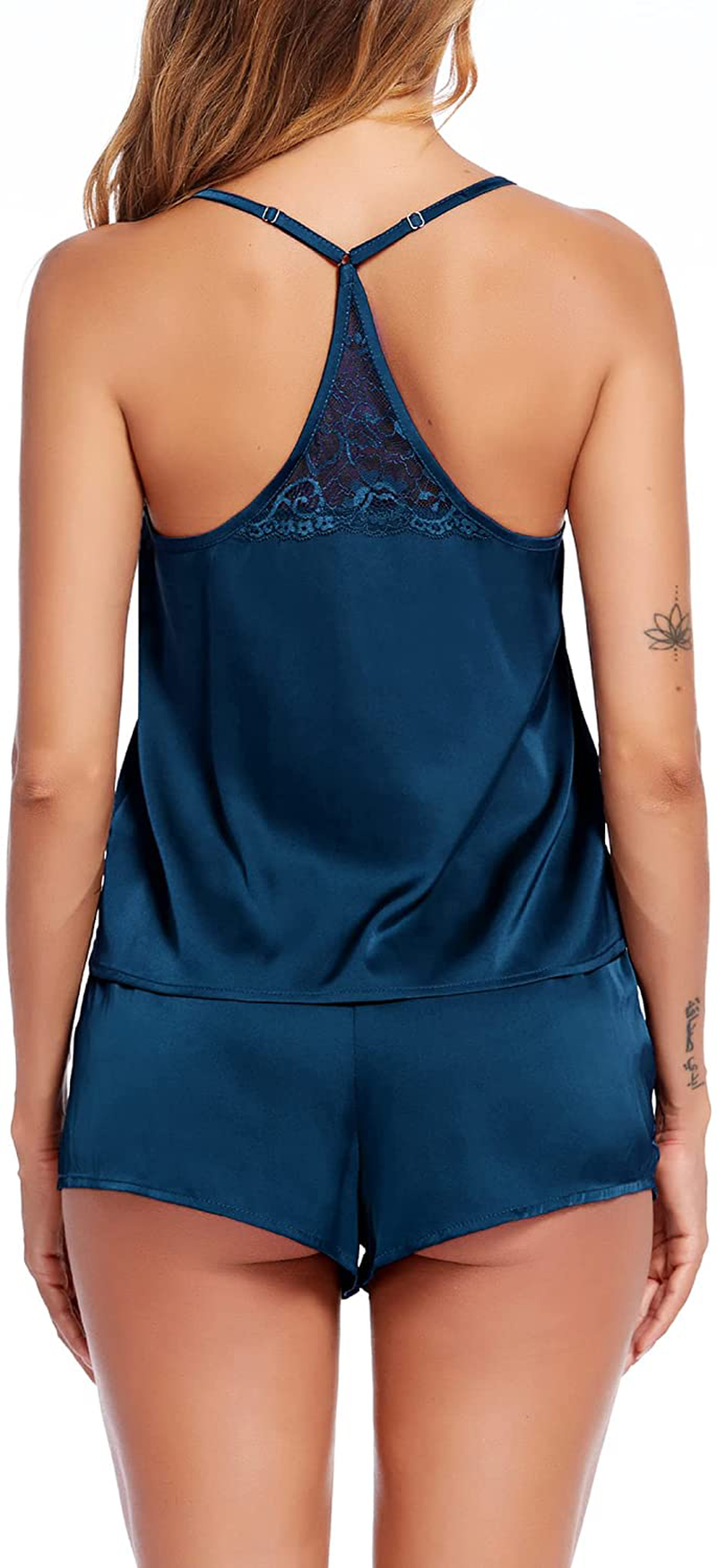 Ekouaer Sleepwear Womens Sexy Lingerie Silk Pajamas Cami Shorts Set Satin Pjs Lace Nightwear Apparel & Accessories > Clothing > Sleepwear & Loungewear Kylie Max   