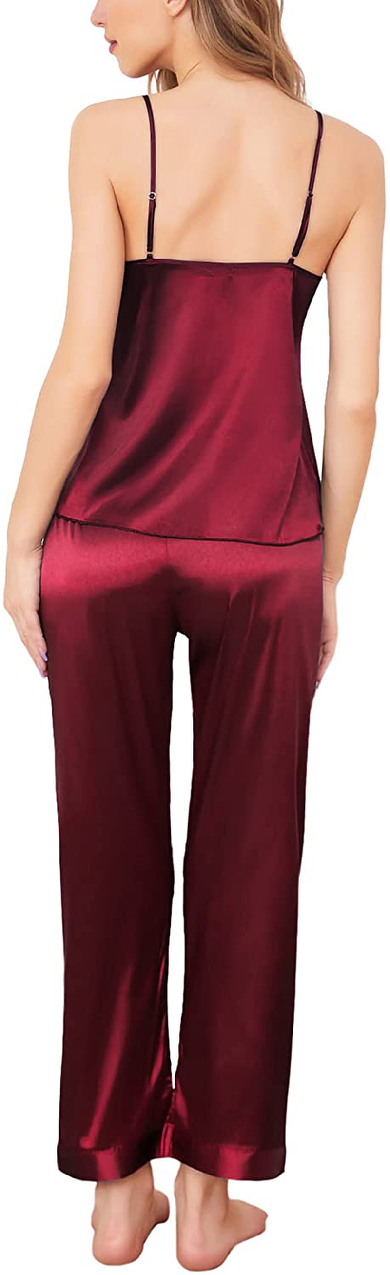 SWOMOG Women'S Satin Pajama Set Silk Sleepwear Cami Nightwear Sexy Lingerie 2 Piece Top and Pants Pj Set Apparel & Accessories > Clothing > Sleepwear & Loungewear Kylie Max   