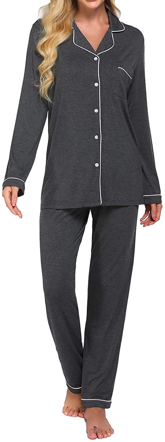 Ekouaer Pajamas Set Long Sleeve Sleepwear Womens Button Down Nightwear Soft Pj Lounge Sets XS-XXL Apparel & Accessories > Clothing > Sleepwear & Loungewear > Pajamas Ekouaer   