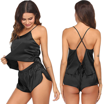 Ekouaer Pajamas Sexy Women Satin Sleepwear Lingerie 2 Piece Silk Pjs Cami Top and Shorts Sleep Camisole Nightwear Gift Apparel & Accessories > Clothing > Sleepwear & Loungewear Kylie Max   