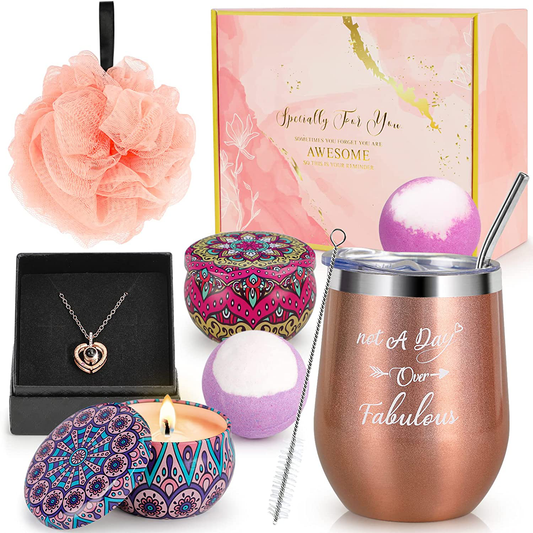 Wine Gifts for Women, Wine Tumbler Christmas Birthday Gift for Wife Sister Girlfriend Best Friend, Scented Candles, Bath Bomb, Loofah Sponge, Love You Necklace in 100 Languages Gift Set Arts & Entertainment > Party & Celebration > Gift Giving UPOFFICIS   