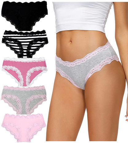 OHLLAVIVY Cotton Underwear Women'S Panties Soft Lace Hipster Briefs Multi-Pack Apparel & Accessories > Clothing > Underwear & Socks > Underwear OHLLAVIVY Lace Briefs(i) Small 