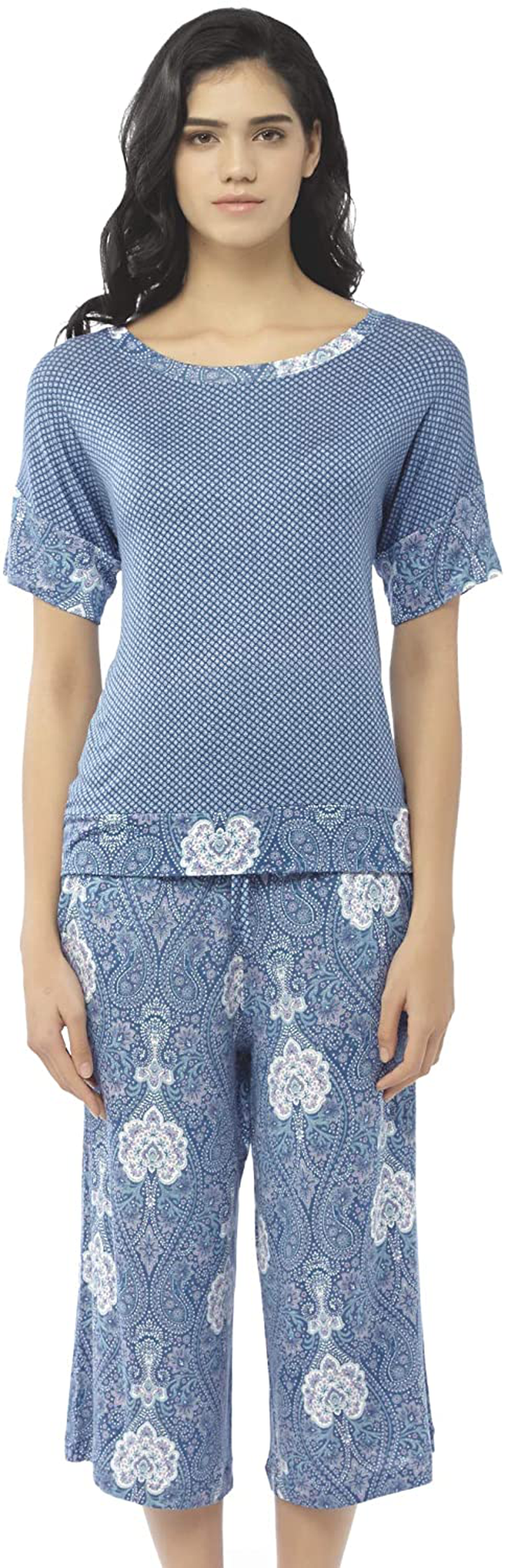INK+IVY Pajamas for Women-Rayon Spandex Short Sleeve and Capri Pants Pj Set Nightwear, Casual Soft Breathable Sleepwear Apparel & Accessories > Clothing > Sleepwear & Loungewear > Pajamas Kylie Max   