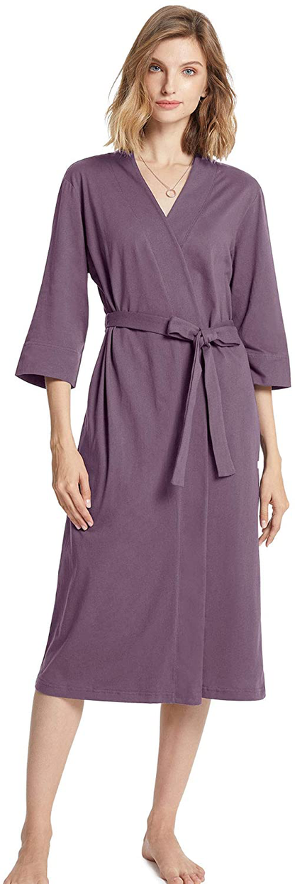 SIORO Women Cotton Kimono Robe Lightweight Robes Summer Fall Long Knit Bathrobe Soft Gowns Sleepwear Ladies Nightwear XS-3XL Apparel & Accessories > Clothing > Sleepwear & Loungewear > Robes KYLIE MAX Plum XX-Large 