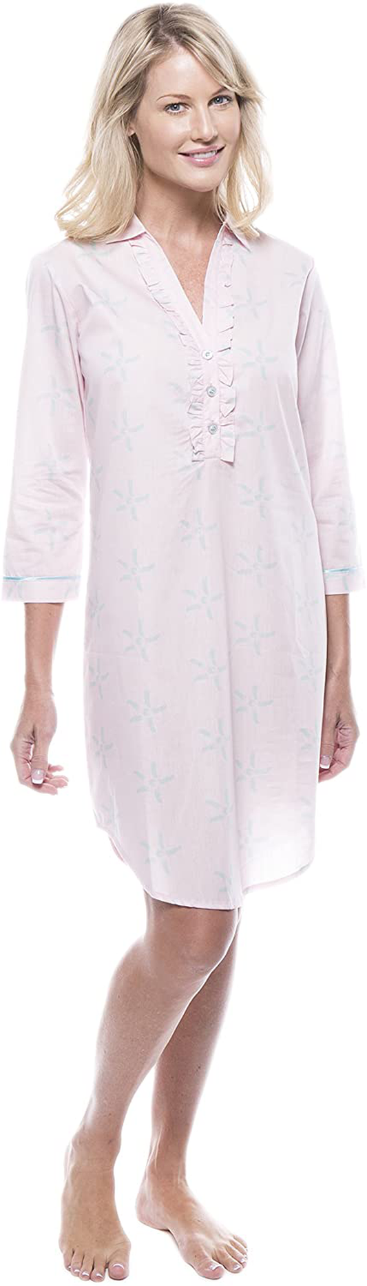 Noble Mount Women'S 100% Cotton Poplin Long Sleeve Tunic Sleep Shirt Apparel & Accessories > Clothing > Sleepwear & Loungewear > Nightgowns Kylie Max   