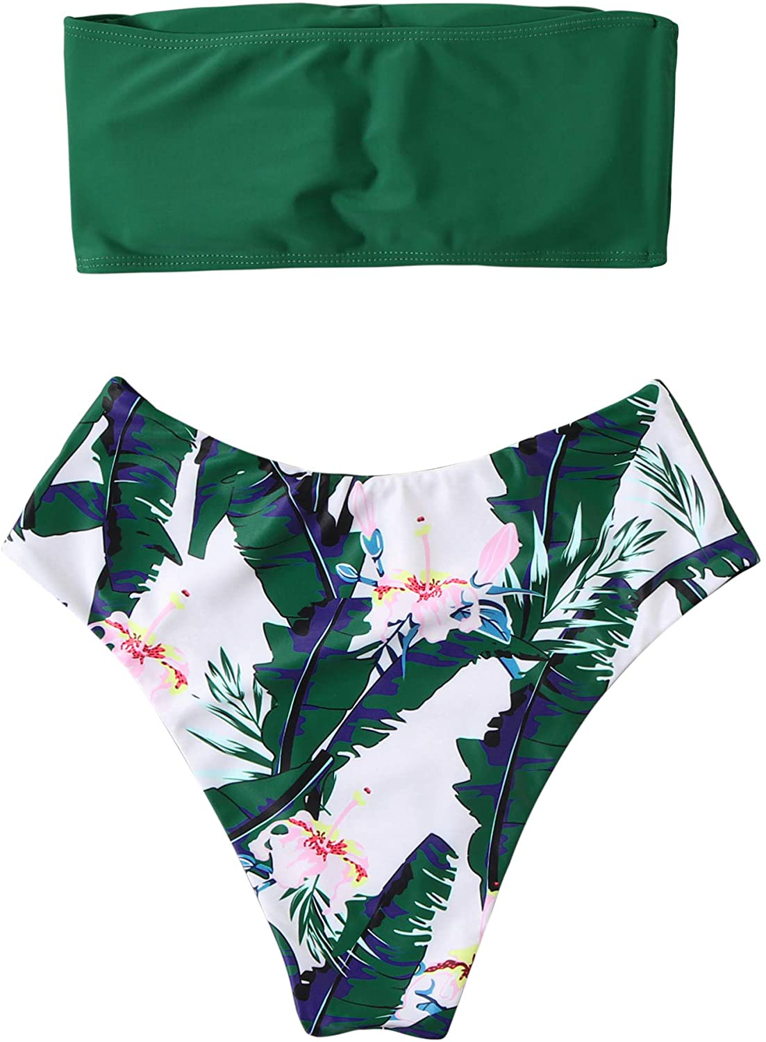 OMKAGI Women's 2 Pieces Bandeau Bikini Swimsuits Off Shoulder High Waist Bathing Suit High Cut Apparel & Accessories > Clothing > Swimwear OMKAGI   