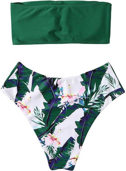 OMKAGI Women's 2 Pieces Bandeau Bikini Swimsuits Off Shoulder High Waist Bathing Suit High Cut Apparel & Accessories > Clothing > Swimwear OMKAGI   