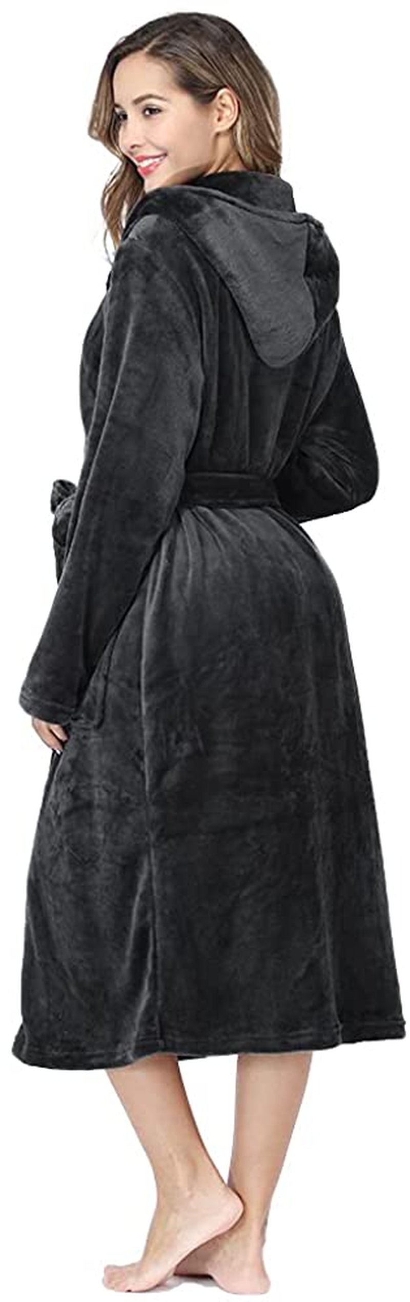RONGTAI Womens Long Robes Plush Fleece Nightgown Thick plus Size Hooded Bathrobe with Pockets Fluffy Sleepwear for Men Apparel & Accessories > Clothing > Sleepwear & Loungewear > Robes Kylie Max   