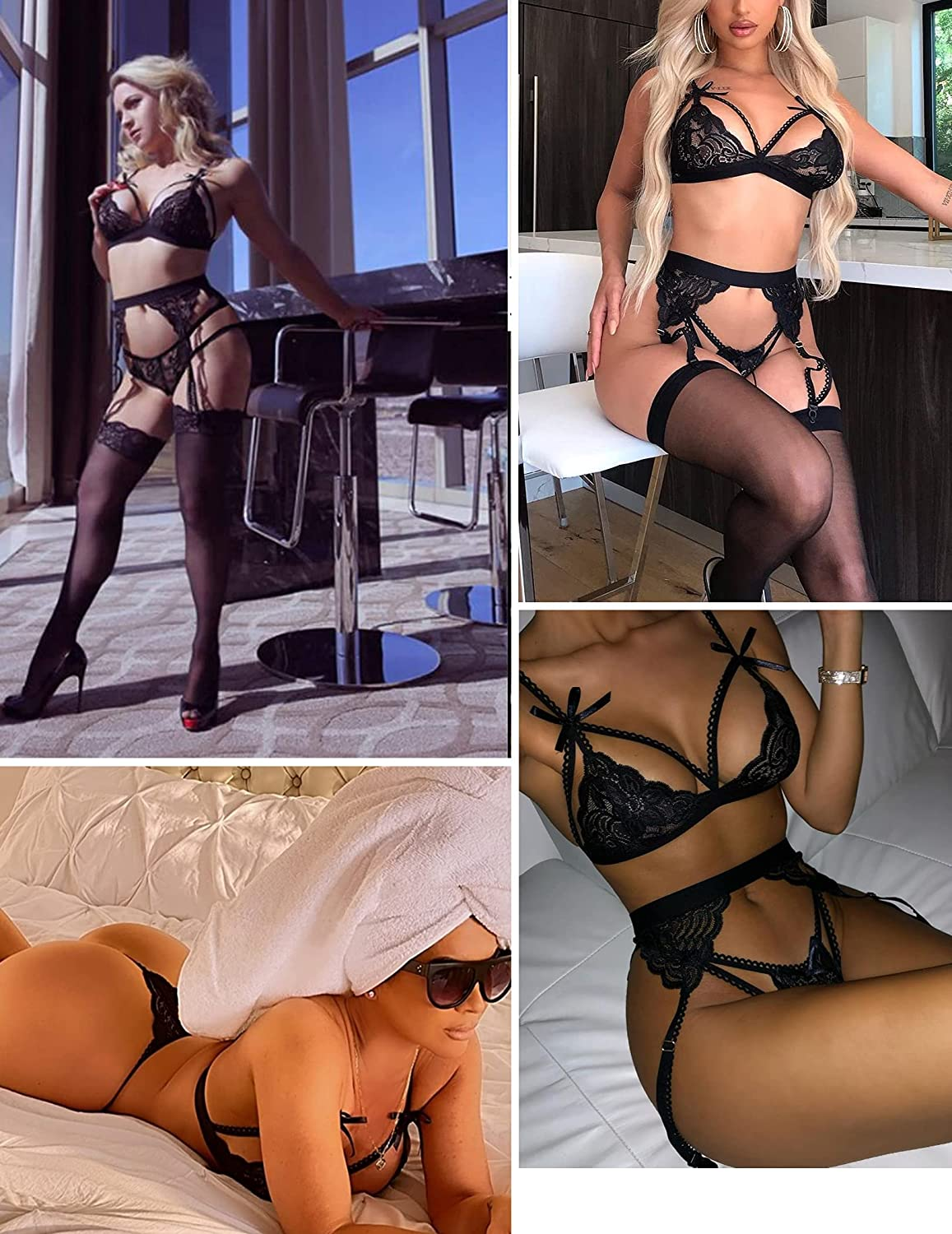Avidlove Women Lingerie Set Lace Teddy Strap Babydoll Bodysuit with Garter Belts Apparel & Accessories > Clothing > Underwear & Socks > Lingerie Avidlove   
