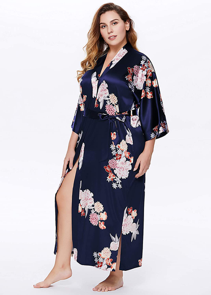 BABEYOND Long Kimono Robe plus Size Floral Satin Robes plus Size Kimono Cover up Loose Cardigan Top Bachelorette Party Robe Apparel & Accessories > Clothing > Sleepwear & Loungewear > Robes KYLIE MAX   
