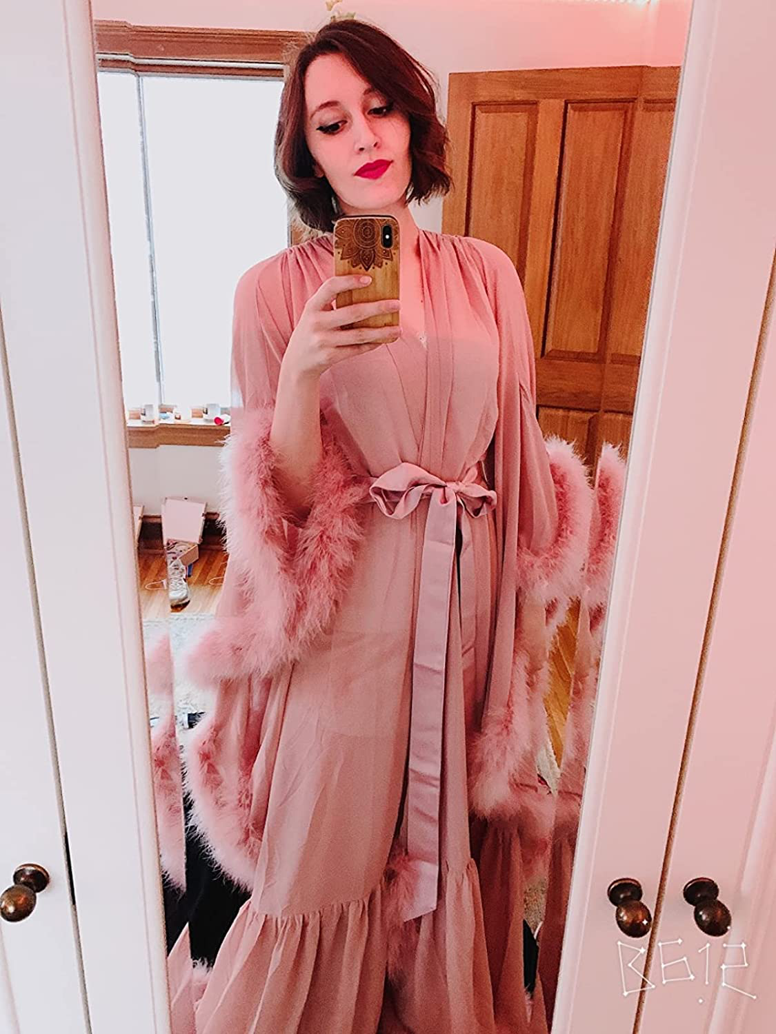 Molisa Women'S Sexy Feather Bridal Robe Long Wedding Scarf Illusion Bathrobe Sleepwear Lingerie Robe Nightgown Apparel & Accessories > Clothing > Sleepwear & Loungewear > Robes Molisa   