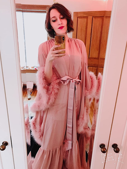 Molisa Women'S Sexy Feather Bridal Robe Long Wedding Scarf Illusion Bathrobe Sleepwear Lingerie Robe Nightgown Apparel & Accessories > Clothing > Sleepwear & Loungewear > Robes Molisa   