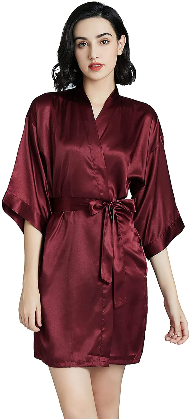Women Bridesmaid Bridal Silk Robes - Short Pure Color Satin Kimono Bathrobes for Women,Wedding Party Getting Ready Robes Apparel & Accessories > Clothing > Sleepwear & Loungewear > Robes Vphom   