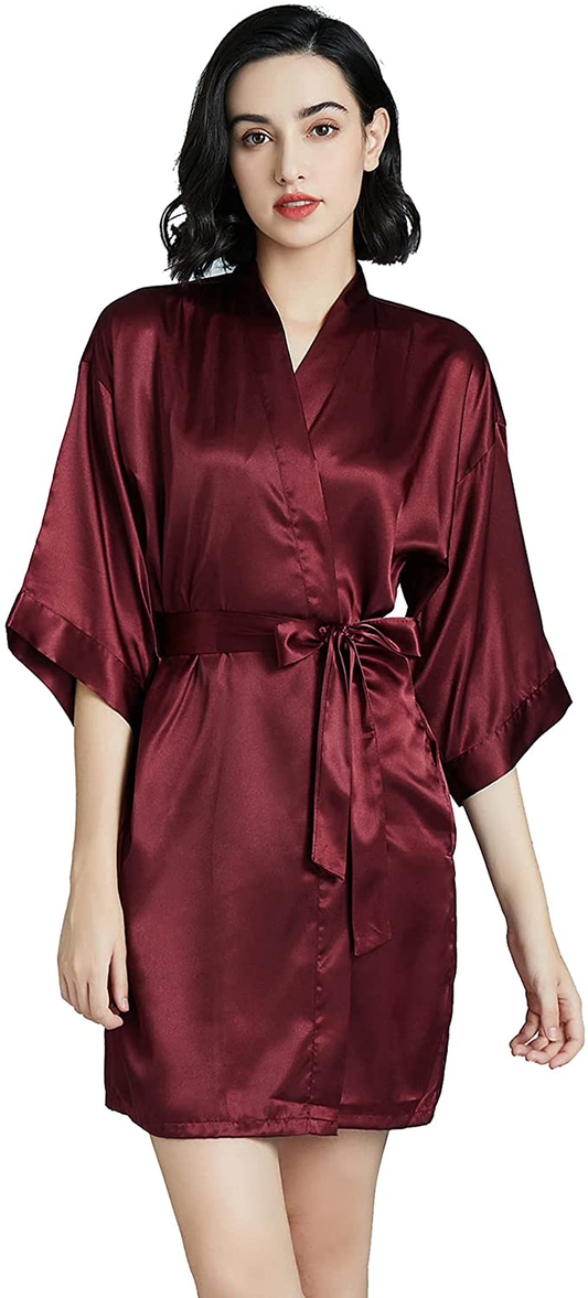 Women Bridesmaid Bridal Silk Robes - Short Pure Color Satin Kimono Bathrobes for Women,Wedding Party Getting Ready Robes Apparel & Accessories > Clothing > Sleepwear & Loungewear > Robes Vphom   