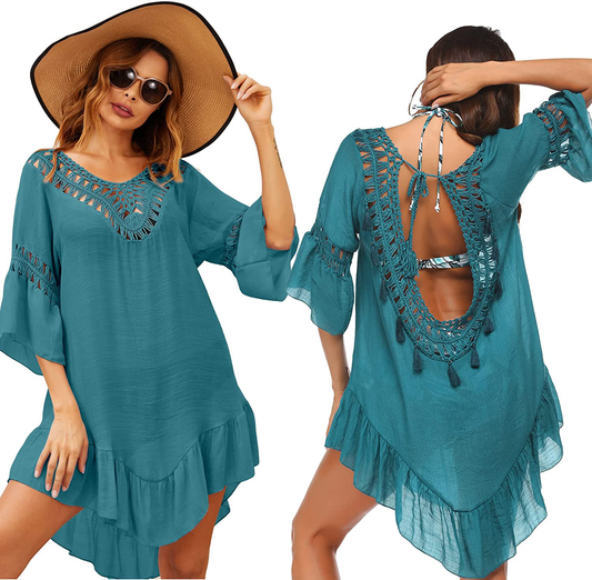Ekouaer Swimsuit Cover up Women Swimwear Bathing Suit Dress Sexy Bikini Beach Crochet Beachwear Tunic Top Summer Apparel & Accessories > Clothing > Swimwear Kylie Max   