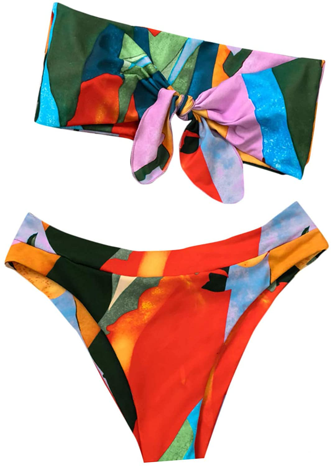 SOLY HUX Women's Floral Print Tie Front Bikini Bathing Suit 2 Piece Swimsuits Apparel & Accessories > Clothing > Swimwear KYLIE MAX Multicoloured-2 Medium 