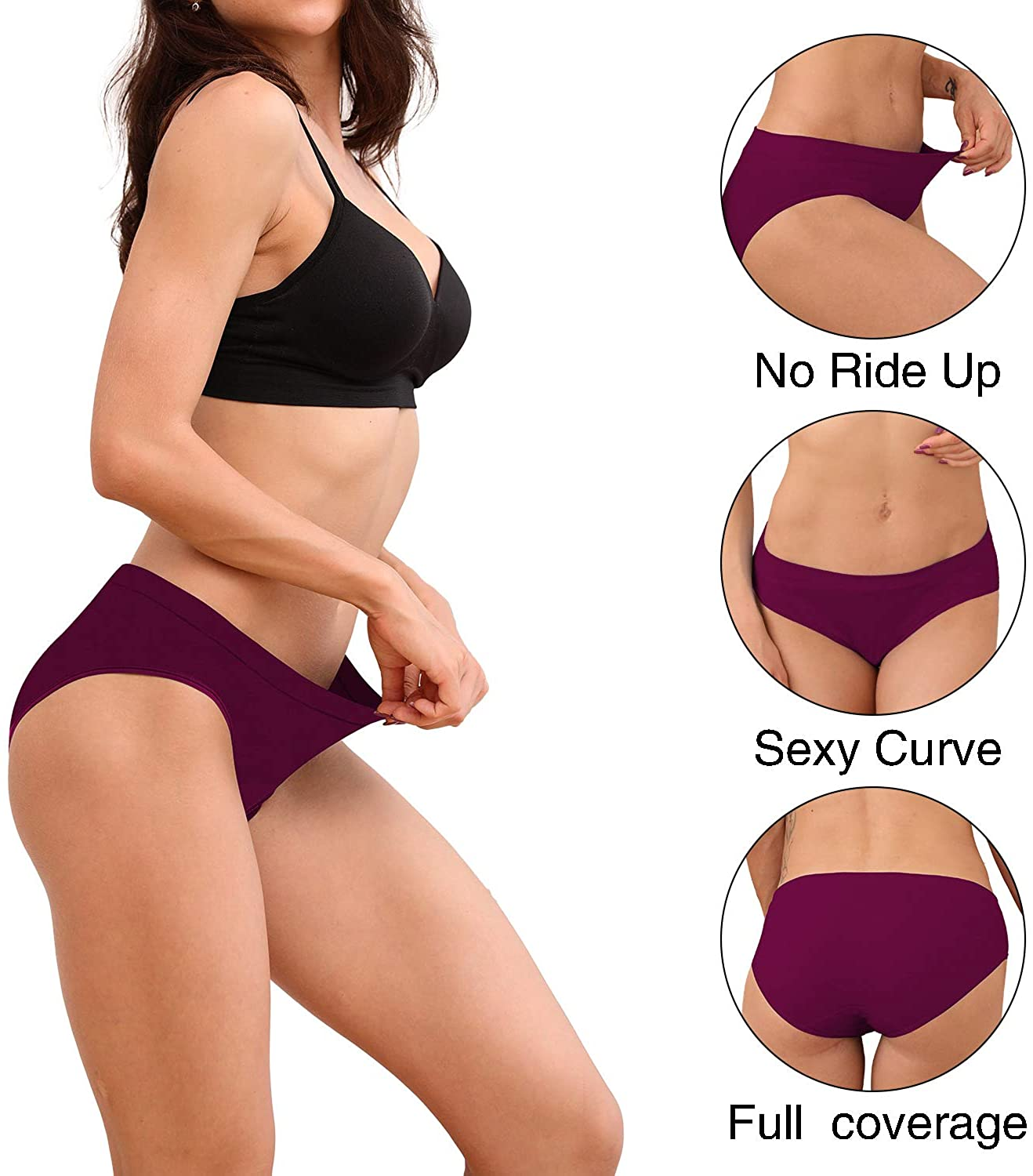 R RUXIA Women'S Hipster Panties Seamless Low-Rise Cheekini Panty Soft Stretch Bikini Underwear (Multi Colors,Pack of 5) … Apparel & Accessories > Clothing > Underwear & Socks > Underwear R RUXIA   