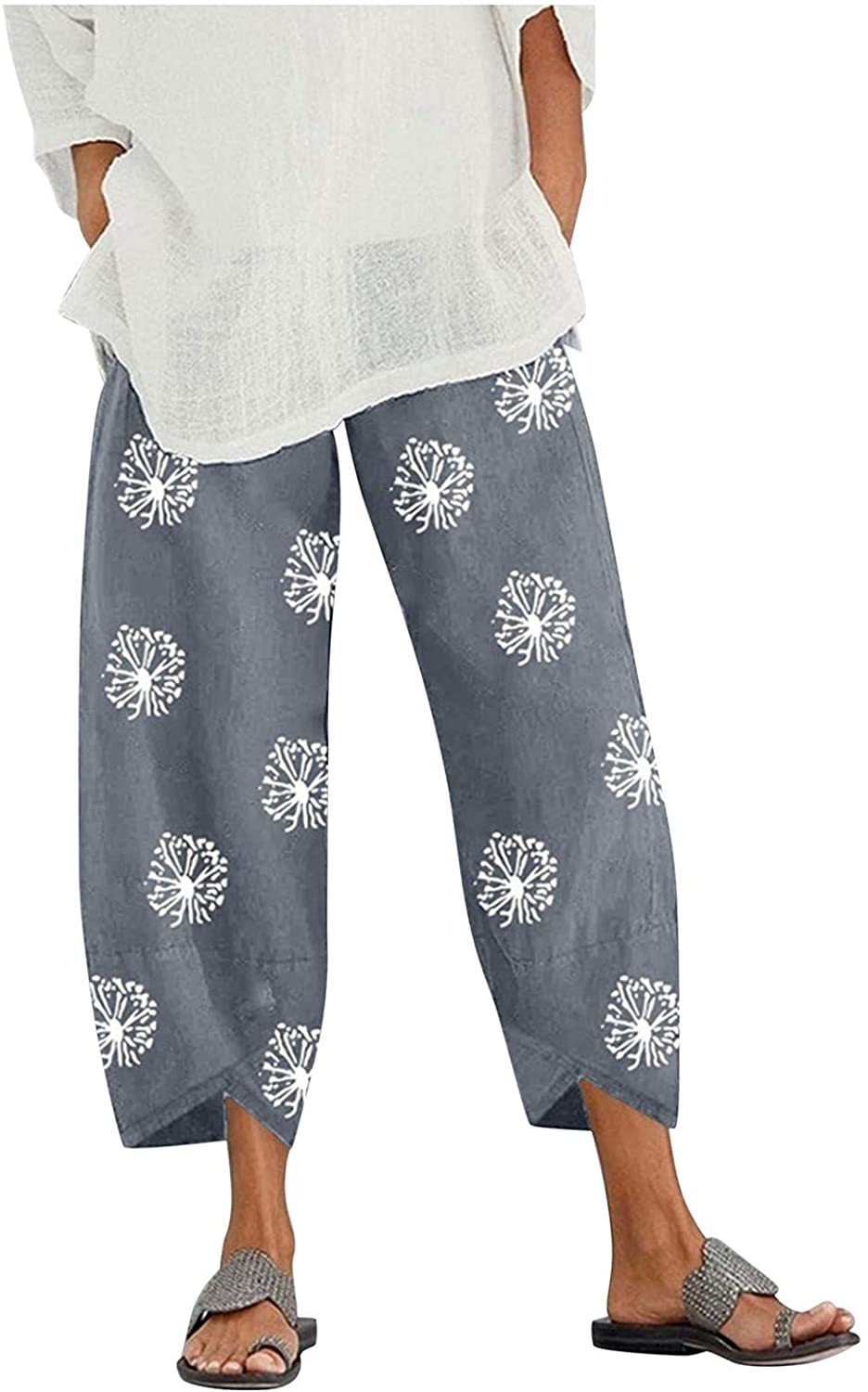 Burband Womens Thai Pants Bohemian Yoga High Waist Harem Pants Flowy Floral Print Wide Leg Palazzo Lounge Trousers Apparel & Accessories > Clothing > Underwear & Socks > Shapewear Burband Gray Small 