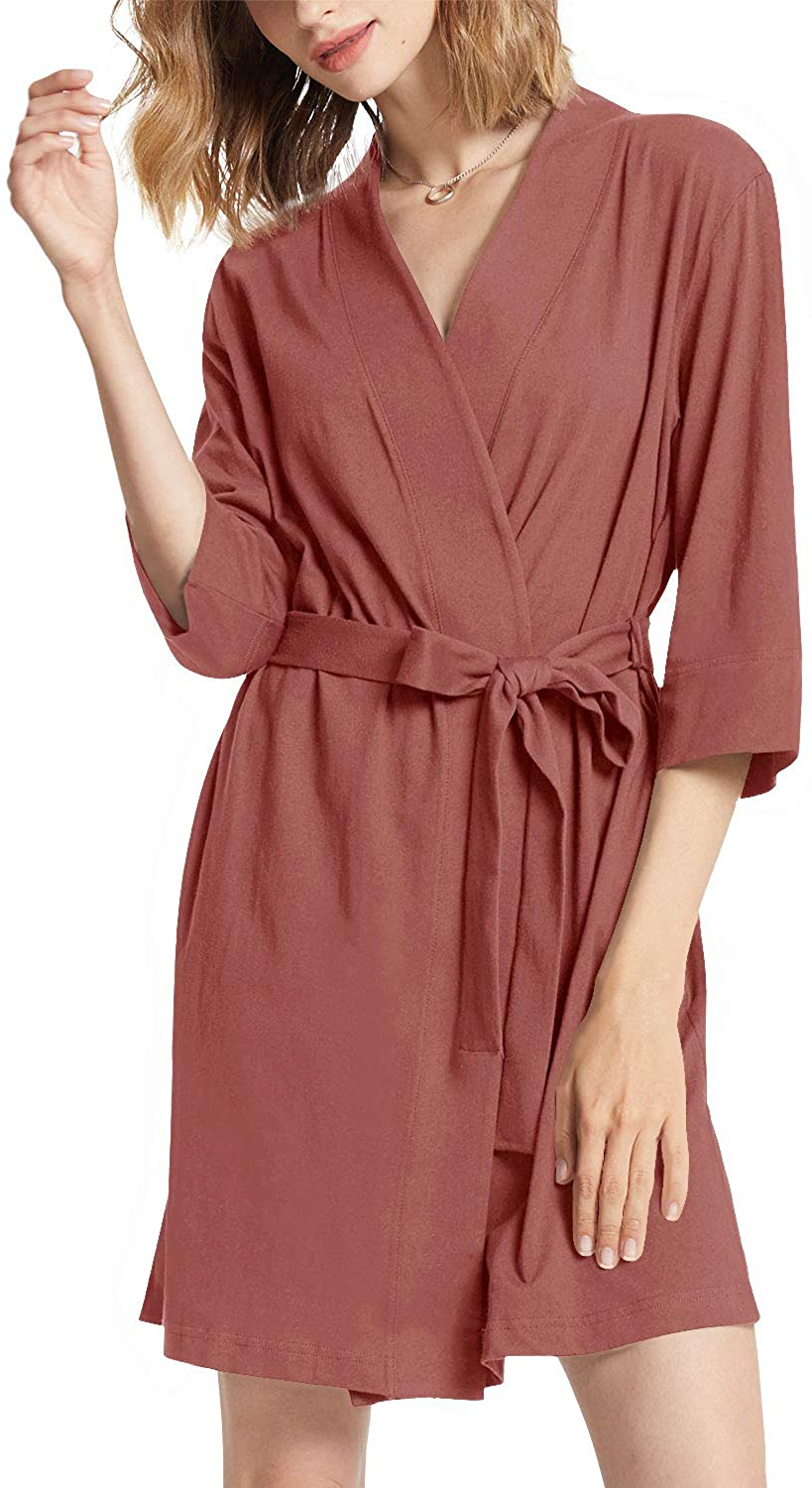 SIORO Womens Cotton Robe Kimono Lightweight Robes Short Knit Bathrobe Soft House Sleepwear Ladies Loungewear XS-3XL Apparel & Accessories > Clothing > Sleepwear & Loungewear > Robes KYLIE MAX Redwood XX-Large 