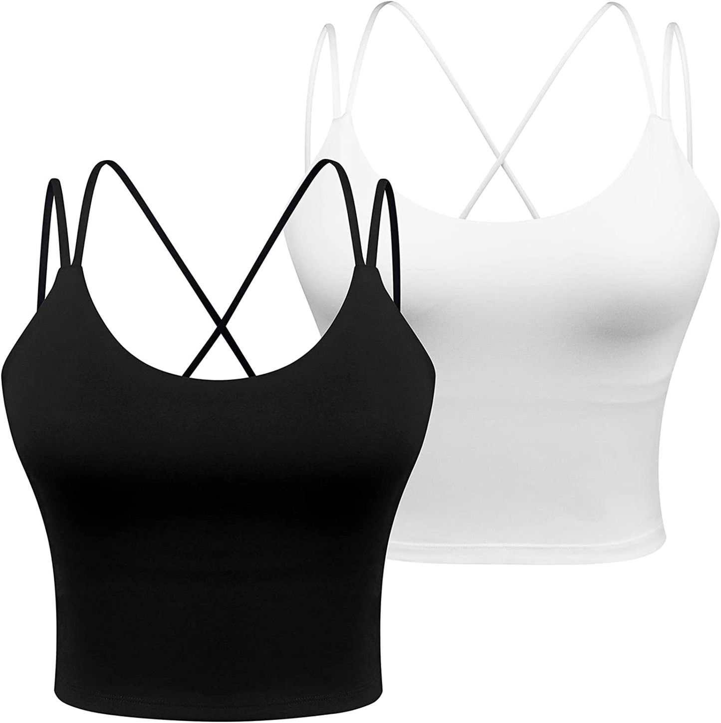 Women'S Longline Sports Bra Padded Strappy Yoga Bra Fitness Running Workout Crop Tank Top（2Pack） Apparel & Accessories > Clothing > Underwear & Socks > Bras Kylie Max   