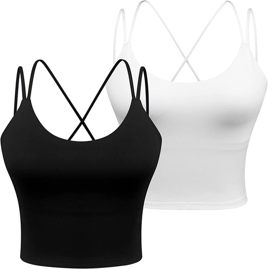 Women'S Longline Sports Bra Padded Strappy Yoga Bra Fitness Running Workout Crop Tank Top（2Pack） Apparel & Accessories > Clothing > Underwear & Socks > Bras Kylie Max   