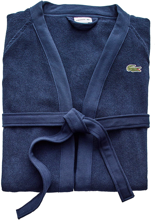 Lacoste Classic Pique 100% Cotton Bath Robe, 41.5"L, Black Iris Apparel & Accessories > Clothing > Sleepwear & Loungewear > Robes Kylie Max   