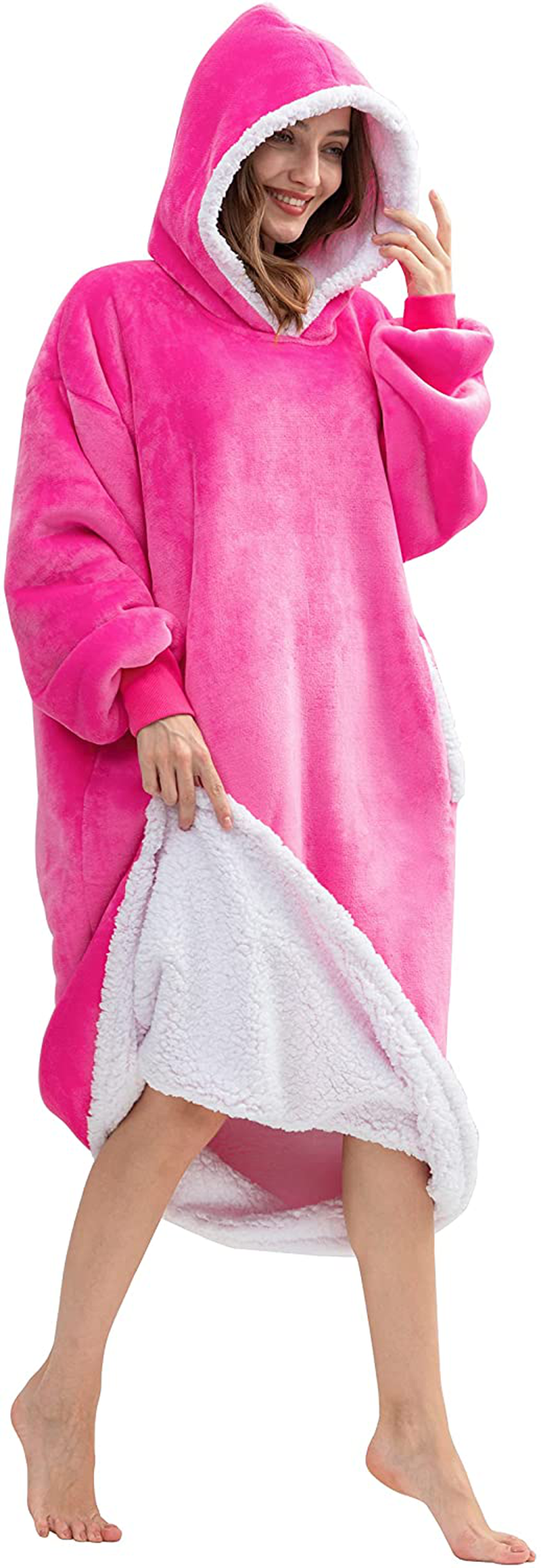 HBlife Oversized Long Wearable Blanket Hoodie for Adult, Thick Sherpa Sweatshirt with Elastic Sleeves and Giant Pockets Super Warm and Cozy Fuzzy Plush Fleece Blanket Jacket, Blue Arts & Entertainment > Party & Celebration > Gift Giving HBlife Fuchsia Adult-Long 
