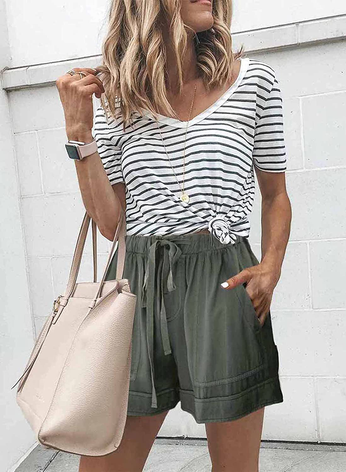 Wielsscca Womens Drawstring Shorts Summer Elastic Waist Casual Lightweight with Pockets Apparel & Accessories > Clothing > Shorts Kylie Max   