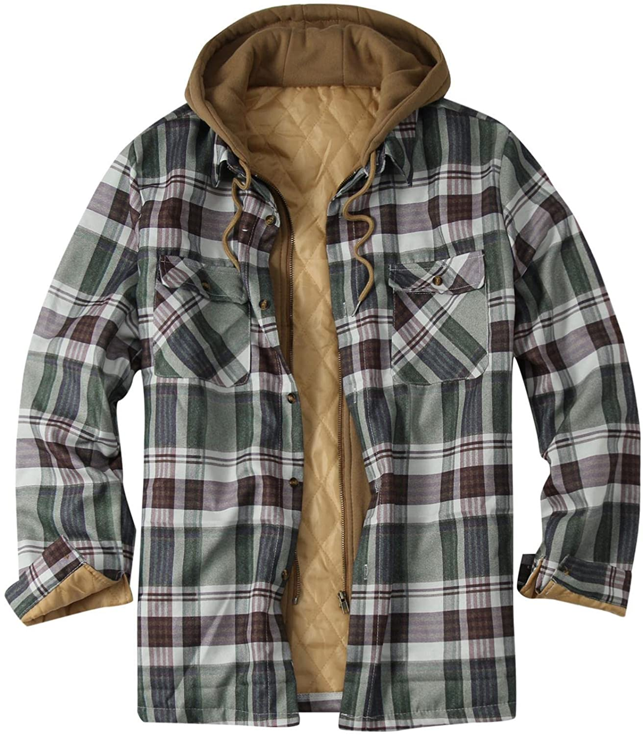 Merthy Mens Big and Tall Berber Lined Flannel Shirts Jacket Casual Long Sleeve Button down Hooded Plaid Parka Coat S-5XL Apparel & Accessories > Clothing > Underwear & Socks > Shapewear Merthy 09 Army Green Large 