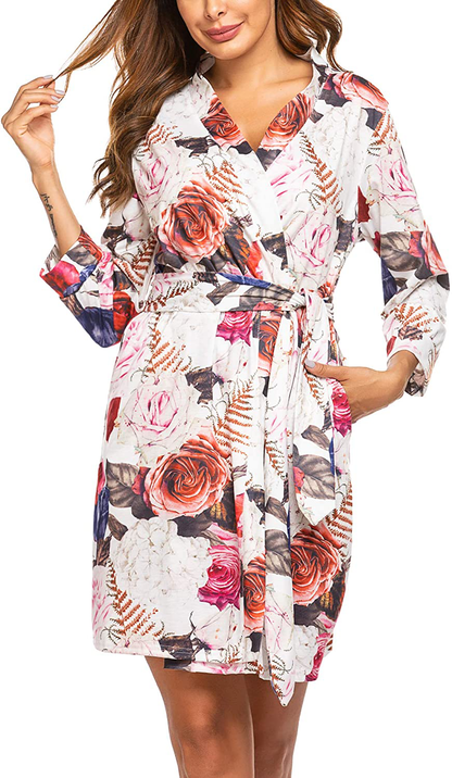 Hotouch Womens Robe Lightweight Kimono Robes Short Knit Bathrobe Soft Sleepwear Ladies Loungewear S-XXL Apparel & Accessories > Clothing > Sleepwear & Loungewear > Robes Hotouch   