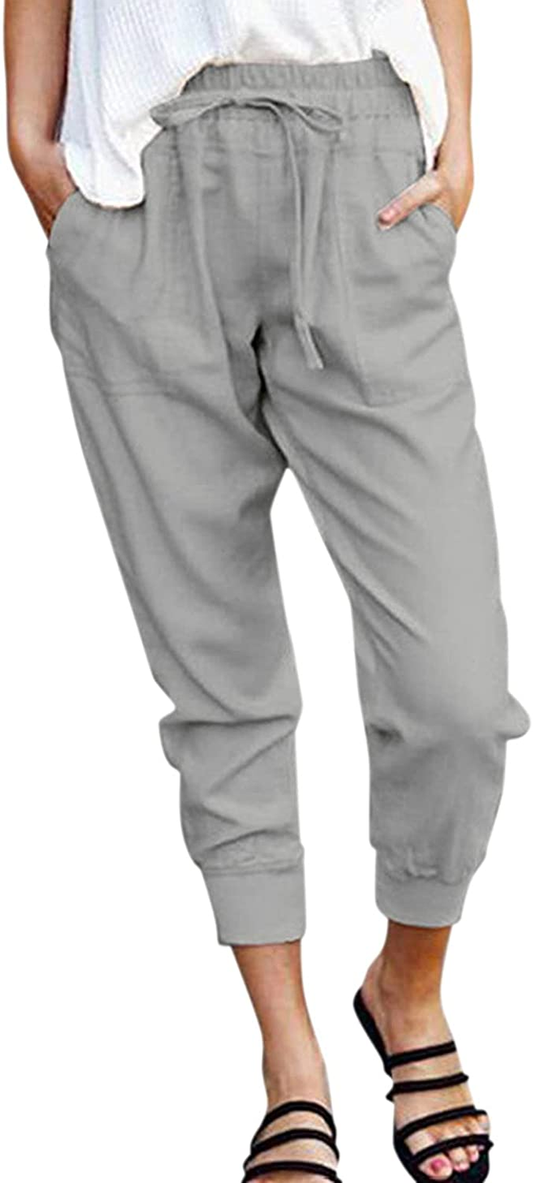 Burband Womens Cotton Elastic Waist Tactical Joggers Pants Cargo Sweatpants with Pockets Hiking Linen Yoga Lounge Trousers Apparel & Accessories > Clothing > Underwear & Socks > Shapewear Burband 1gray Medium 