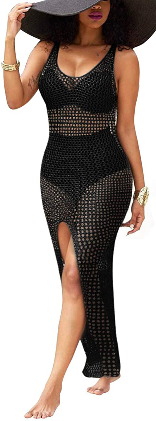 Perzeal Women'S Sexy Sleeveless Swimsuit Cover Ups Sheer Crochet plus Size Beach Bikini See through Swimwear Maxi Dresses Apparel & Accessories > Clothing > Swimwear Kylie Max   