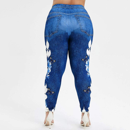 Burband Womens plus Size Stretch Drawstring Stretch Floral Print Jersey Capri Leggings High Rise Skinny Jeans Pants S-5XL Apparel & Accessories > Clothing > Underwear & Socks > Shapewear Burband   