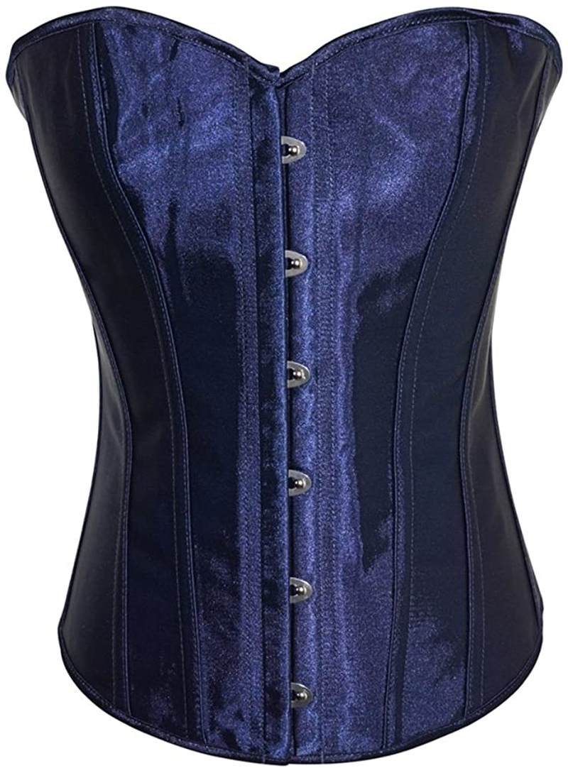 Chicastic Black Satin Sexy Strong Boned Corset Lace up Overbust Waist Cincher Bustier Bodyshaper Top - Also White & Red Apparel & Accessories > Clothing > Underwear & Socks > Lingerie Chicastic Navy Blue X-Large 