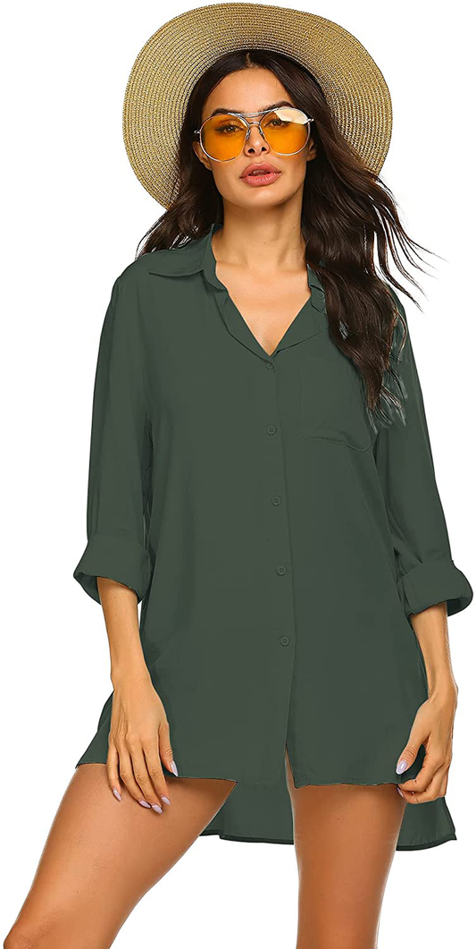 Ekouaer Women'S Beach Bikini Cover-Up Long Roll-Up Sleeve Summer Covers Apparel & Accessories > Clothing > Swimwear Kylie Max   