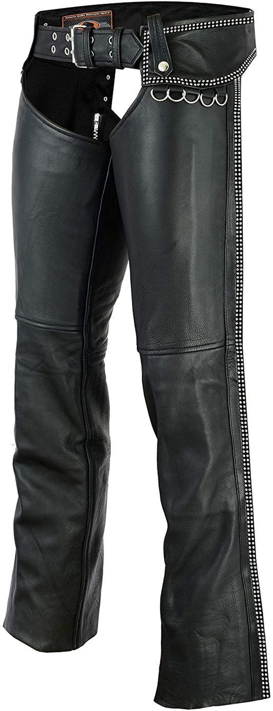 HIGHWAY LEATHER Hip Hugger Leather Chaps Bling Detailing Women Style Apparel & Accessories > Clothing > Underwear & Socks > Underwear HIGHWAY LEATHER Small  