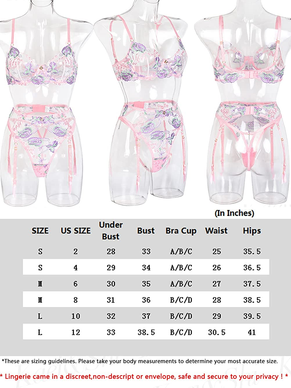 Kaei&Shi Floral Embroidered, Underwire, High Leg G String, 3 Piece Garter Lingerie Apparel & Accessories > Clothing > Underwear & Socks > Lingerie Kaei&Shi   