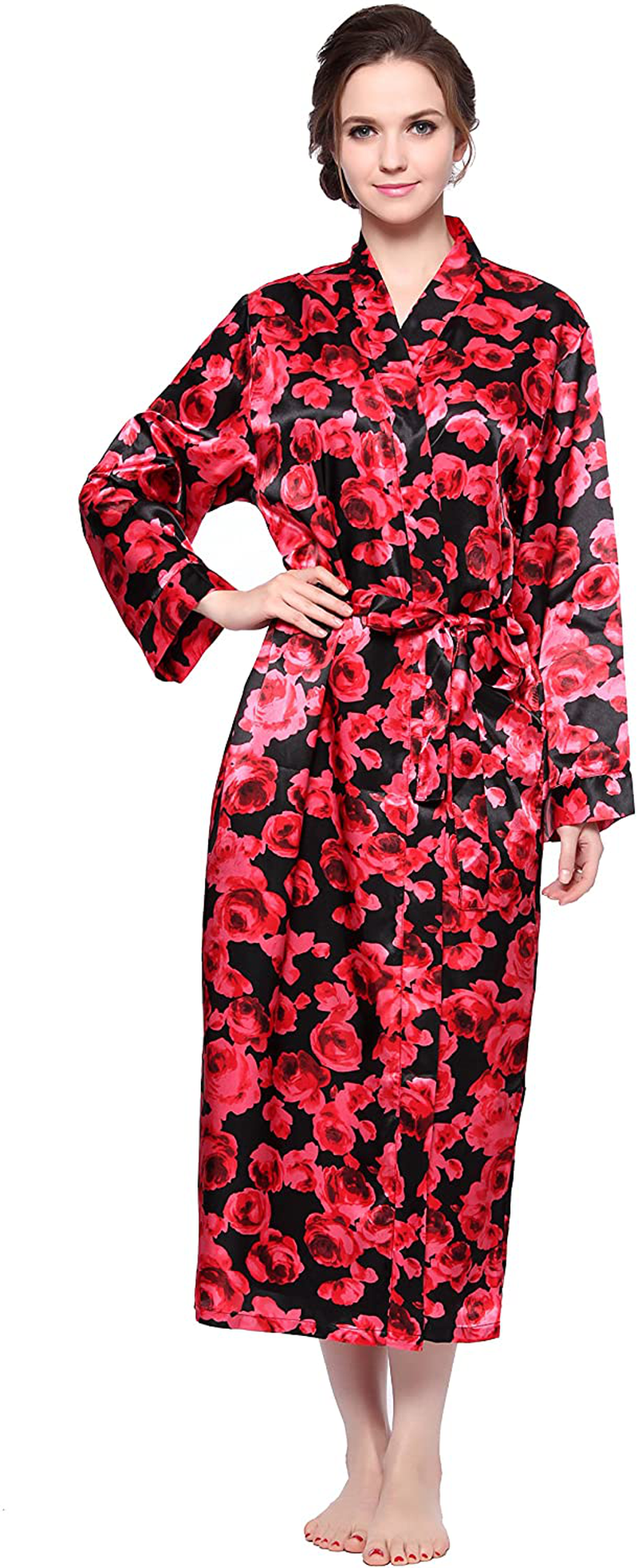 Lavenderi Women'S Long Classic Satin Kimono Lounge Bathrobe Robe Apparel & Accessories > Clothing > Sleepwear & Loungewear > Robes Lavenderi   