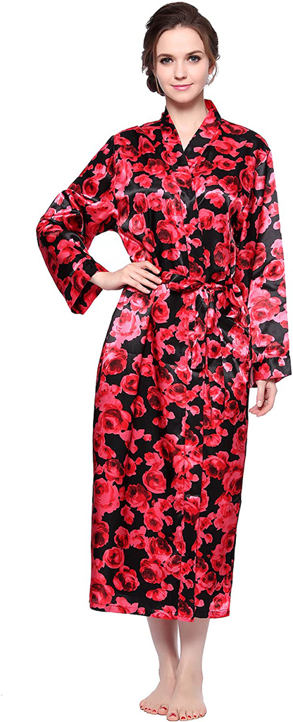 Lavenderi Women'S Long Classic Satin Kimono Lounge Bathrobe Robe Apparel & Accessories > Clothing > Sleepwear & Loungewear > Robes Lavenderi   