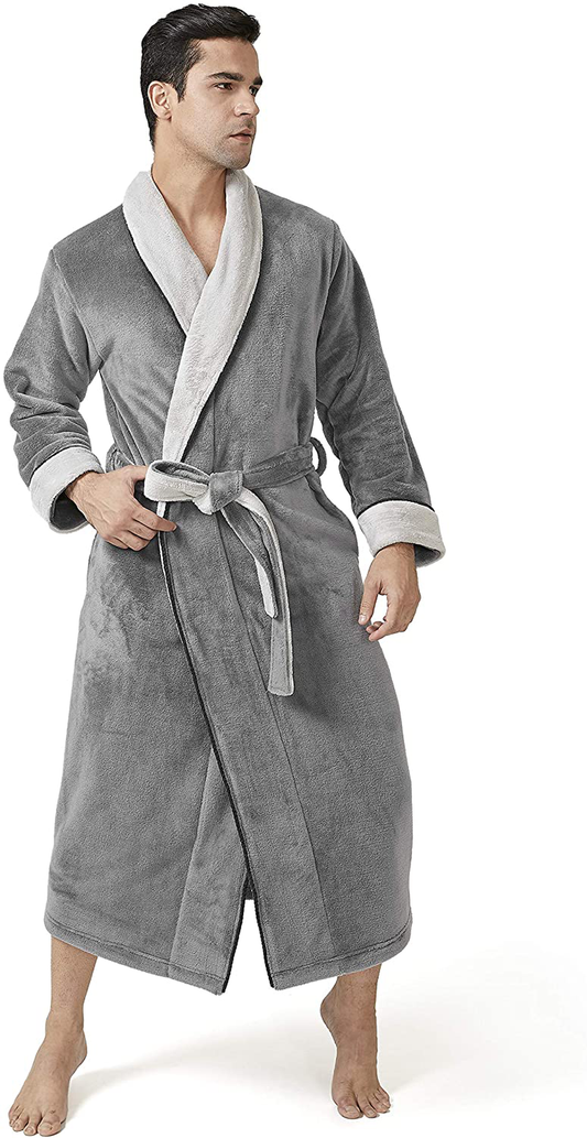 DAVID ARCHY Men'S Coral Fleece Plush Robe Shawl Collar Heavyweight Full Length Long Big and Tall Warm Bathrobe Apparel & Accessories > Clothing > Sleepwear & Loungewear > Robes Kylie Max   