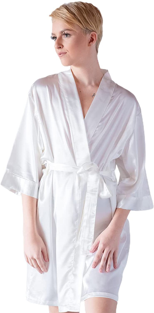 Pretty Robes Silk Satin Robes for Women Short Kimono Robe for Brides and Bridesmaids Wedding and Bridal Party Loungewear Apparel & Accessories > Clothing > Sleepwear & Loungewear > Robes Pretty Robes White Large-X-Large 
