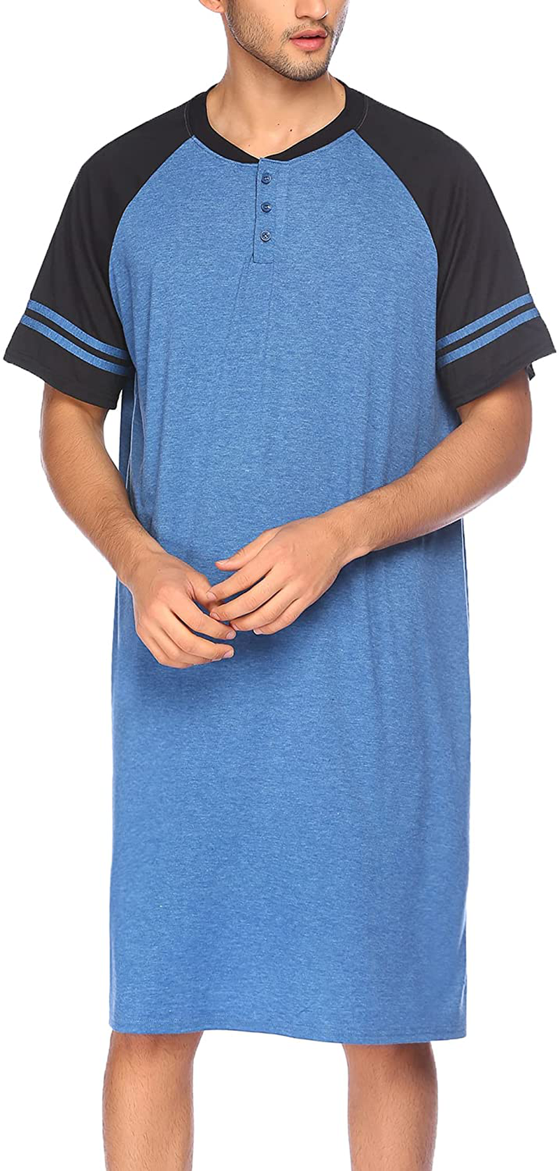 Evanhome Cotton Sleep Shirt Men V-Neck Nightshirts Short Sleeve Henley Shirt Lounge Sleepwear M-XXXL Apparel & Accessories > Clothing > Sleepwear & Loungewear > Nightgowns Kylie Max   
